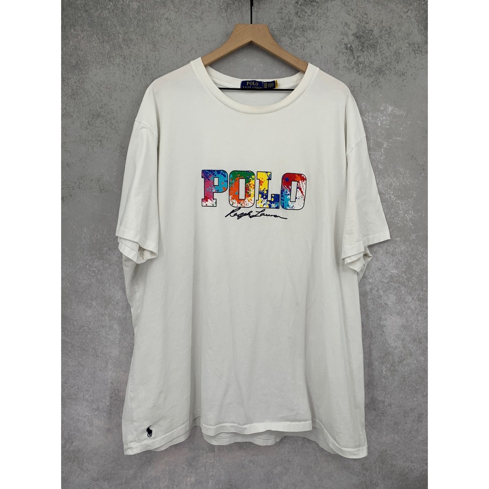 Polo Ralph Lauren Shirt Mens 3XB White Paint Splatter Graphic